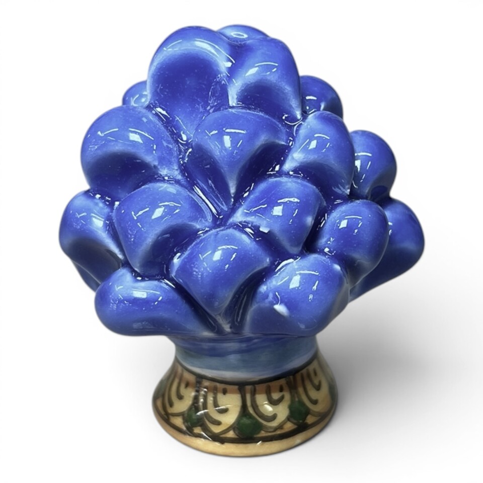 Pigna piccola con base decorata in ceramica siciliana Produzione artigianale di Caltagirone h.8/9cm