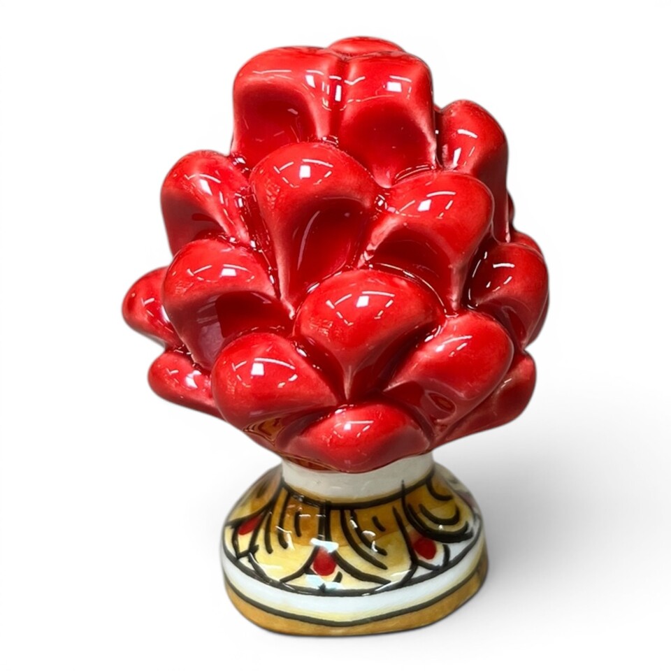 Pigna piccola con base decorata in ceramica siciliana Produzione artigianale di Caltagirone h.8/9cm
