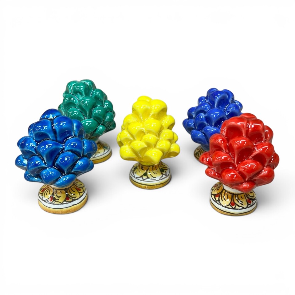 Pigna piccola con base decorata in ceramica siciliana Produzione artigianale di Caltagirone h.8/9cm