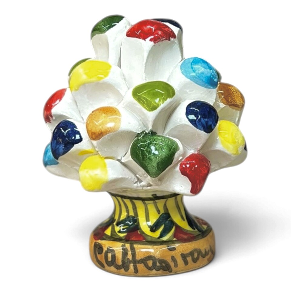 Pigna piccola multicolore con base decorata in ceramica siciliana Produzione artigianale di Caltagirone h.8/9cm