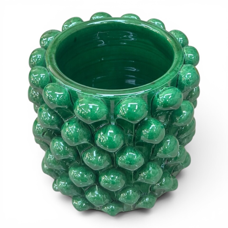 Vaso porta penne da scrivania a forma di pigna in ceramica siciliana vari colori Produzione artigianale di Caltagirone h.11cm
