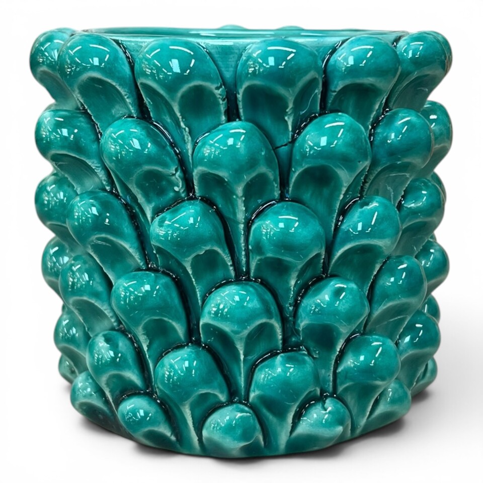 Vaso porta penne da scrivania a forma di pigna in ceramica siciliana vari colori Produzione artigianale di Caltagirone h.11cm