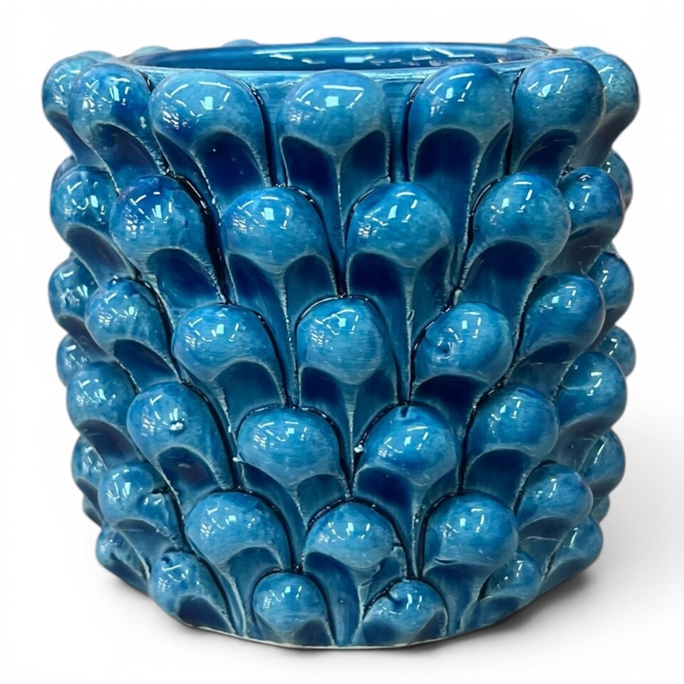 Vaso porta penne da scrivania a forma di pigna in ceramica siciliana vari colori Produzione artigianale di Caltagirone h.11cm