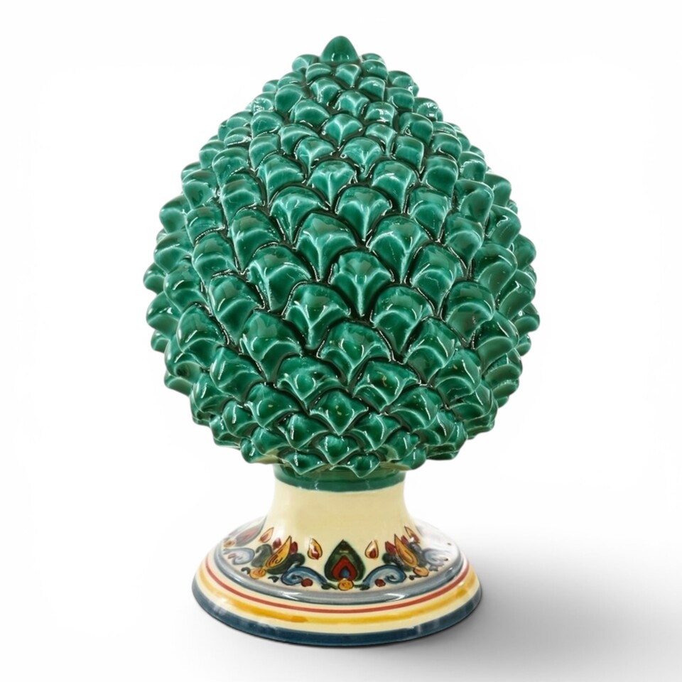 Pigna siciliana con base decoro Sicily in ceramica siciliana vari colori Produzione artigianale di Caltagirone h.20