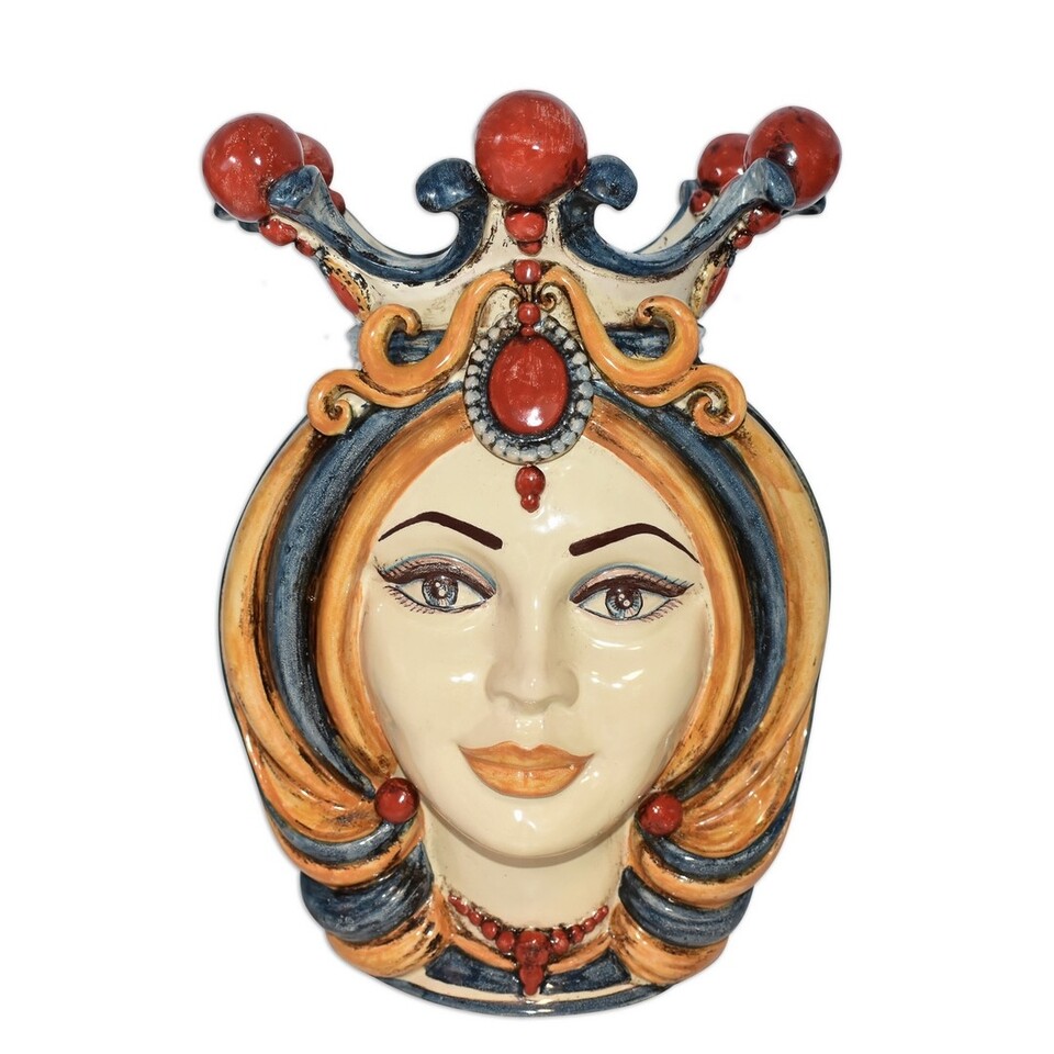 Testa di moro donna con corona decoro Sicily in ceramica siciliana Produzione artigianale di Caltagirone h.38cm