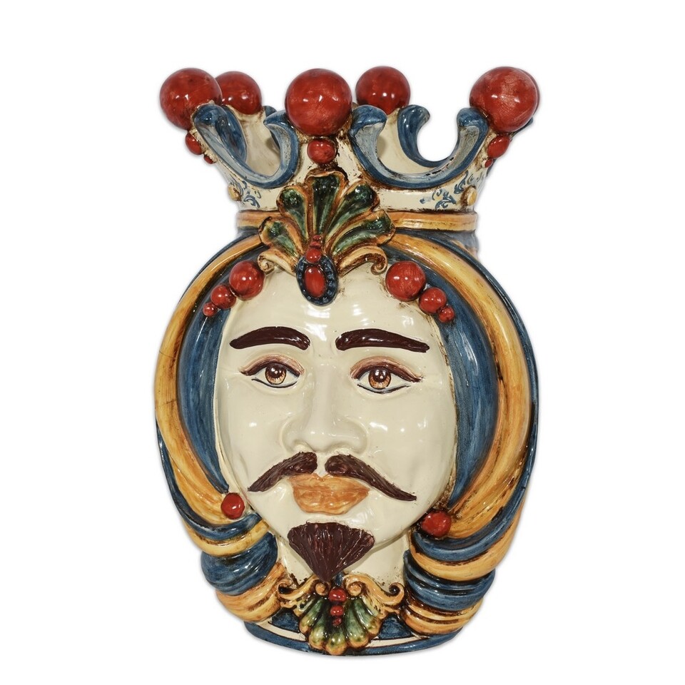 Testa di moro uomo con corona decoro Sicily in ceramica siciliana Produzione artigianale di Caltagirone h.38cm