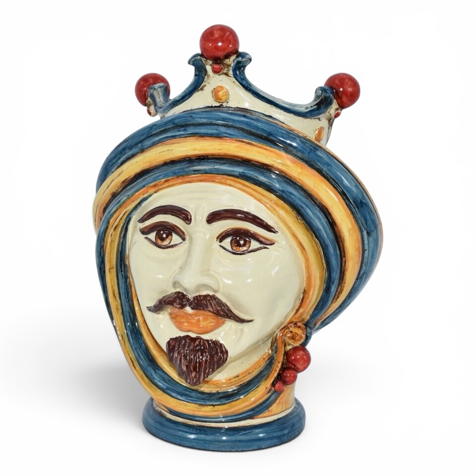Testa di moro uomo con corona decoro Sicily in ceramica siciliana Produzione artigianale di Caltagirone h.30cm
