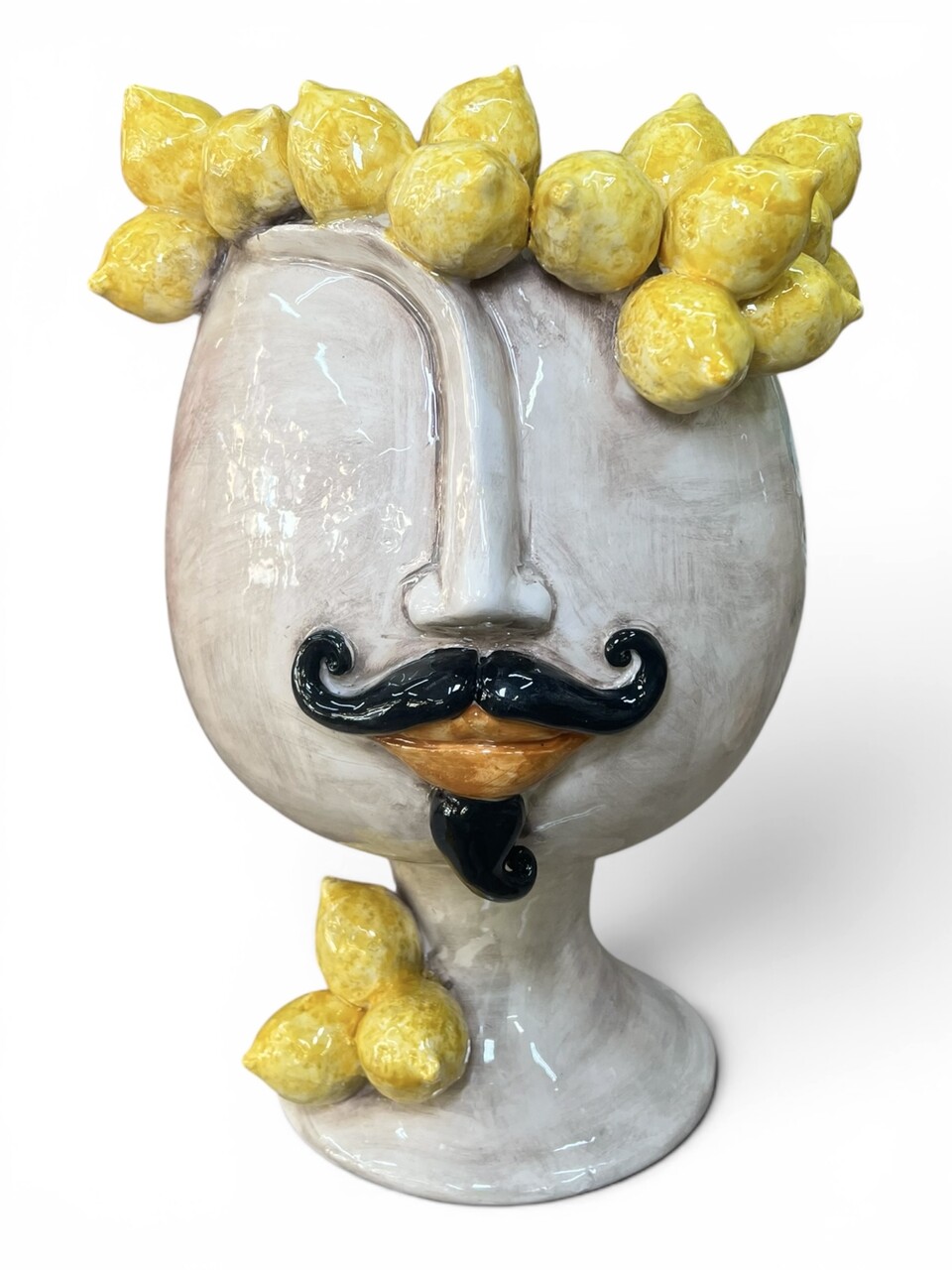 Teste di moro Citrus design moderno minimal con limoni in ceramica siciliana Produzione artigianale di Caltagirone h.36cm