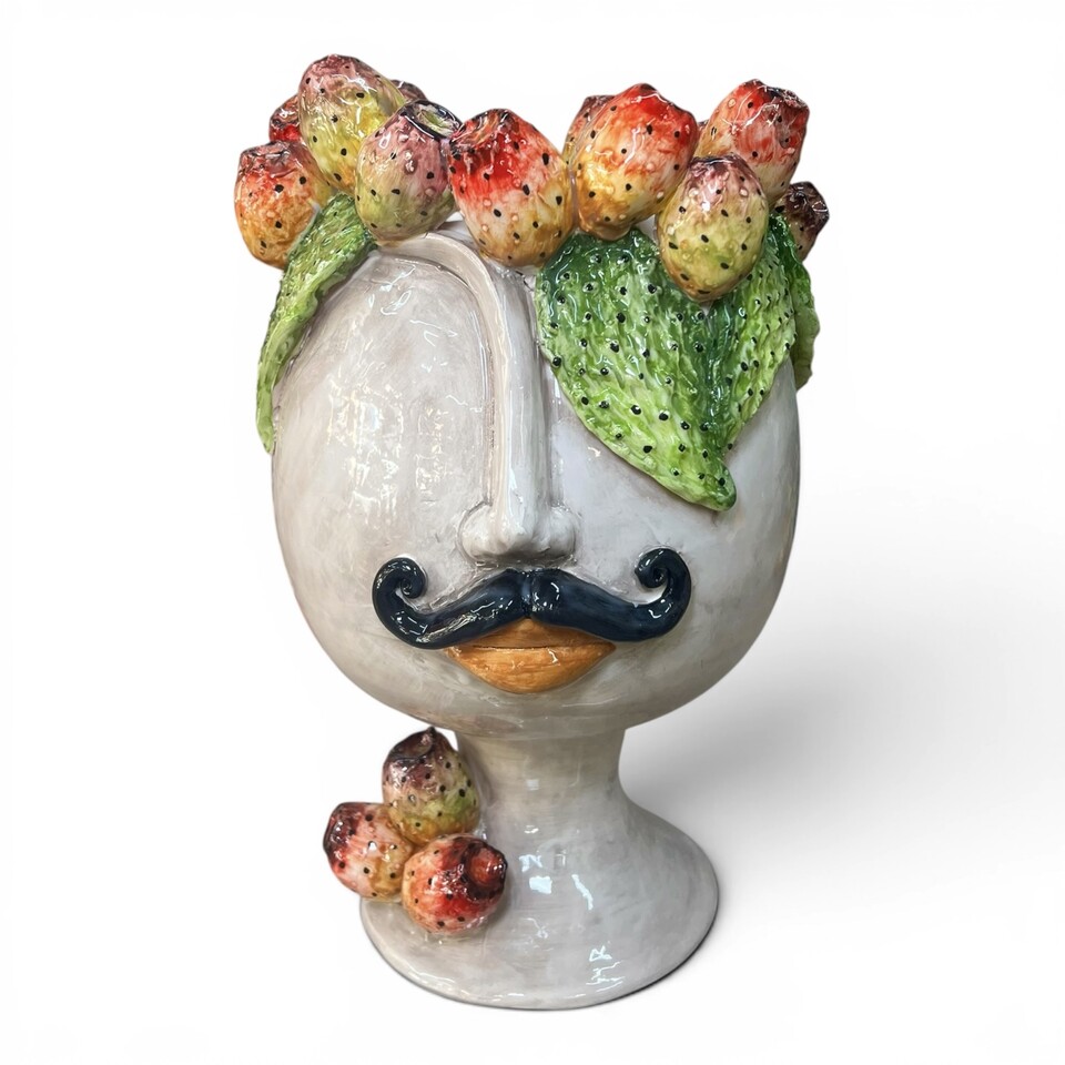 Teste di moro Ficus design moderno minimal con fichi d'india in ceramica siciliana Produzione artigianale di Caltagirone h.36cm