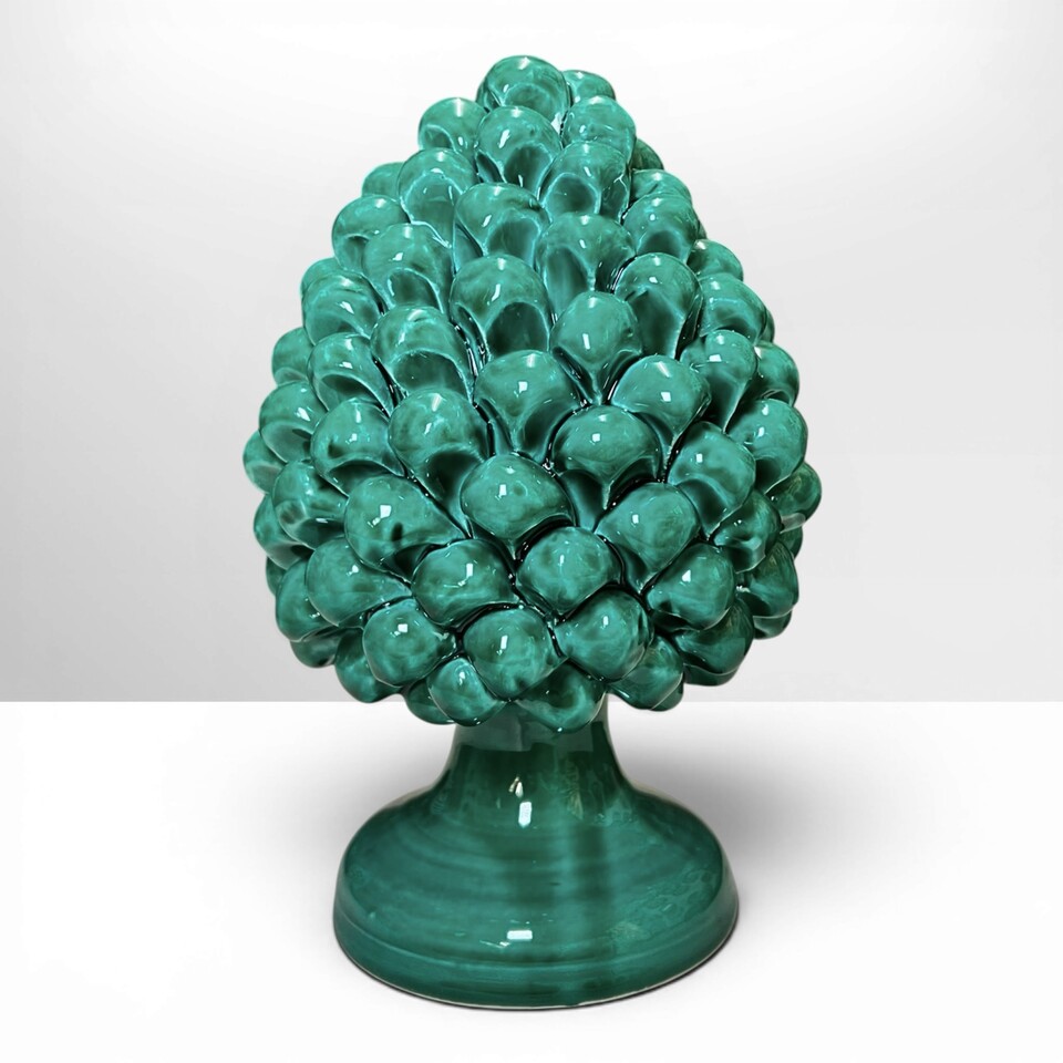 Pigna ornamentale siciliana design moderno monocolore vari decori in ceramica Produzione artigianale di Caltagirone h.20cm