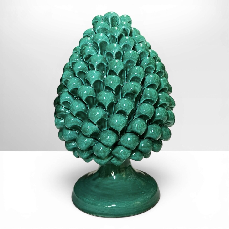 Pigna ornamentale siciliana design moderno monocolore vari decori in ceramica Produzione artigianale di Caltagirone h.25cm