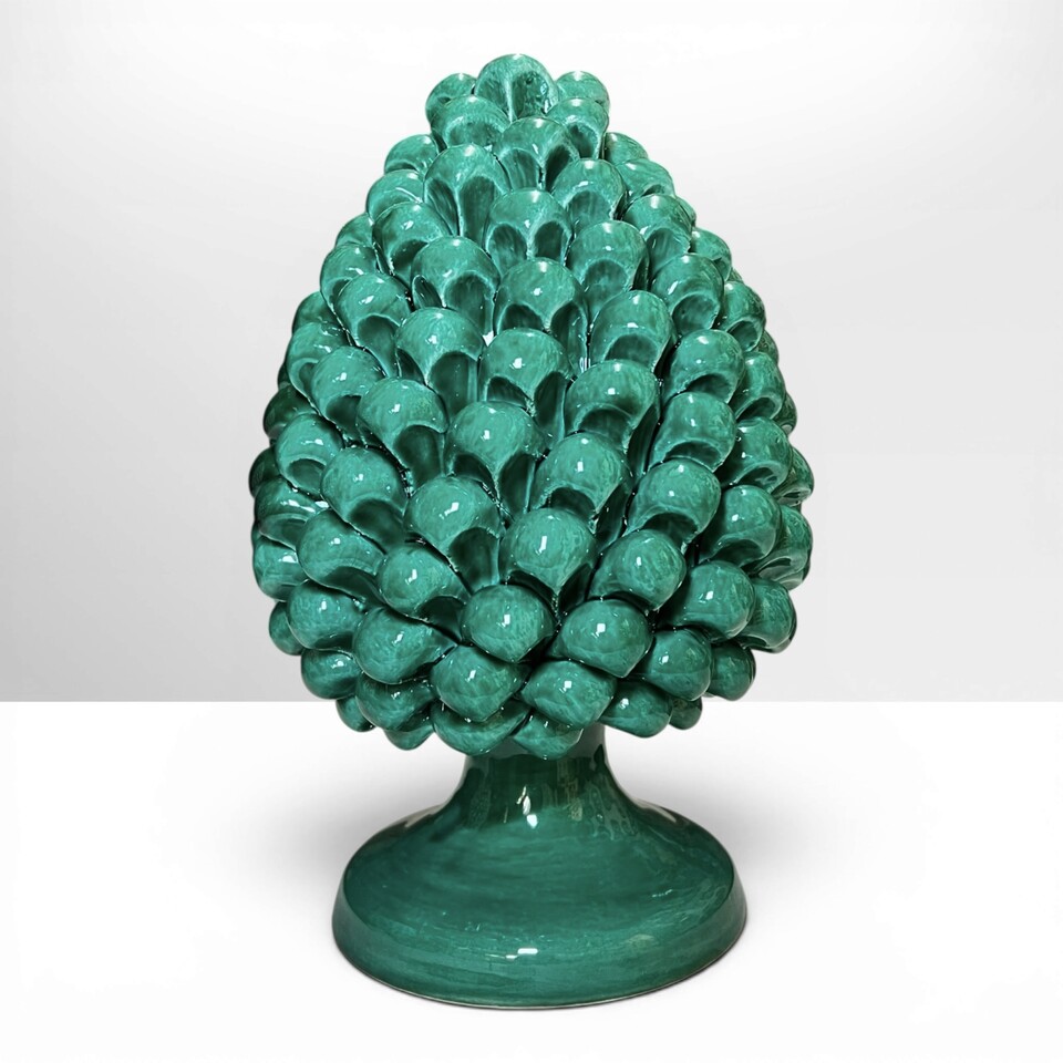 Pigna ornamentale siciliana design moderno monocolore vari decori in ceramica Produzione artigianale di Caltagirone h.25cm