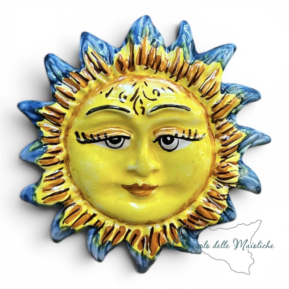 Sole da parete piccolo in ceramica siciliana vari colori Produzione artigianale di Caltagirone Diametro 12cm