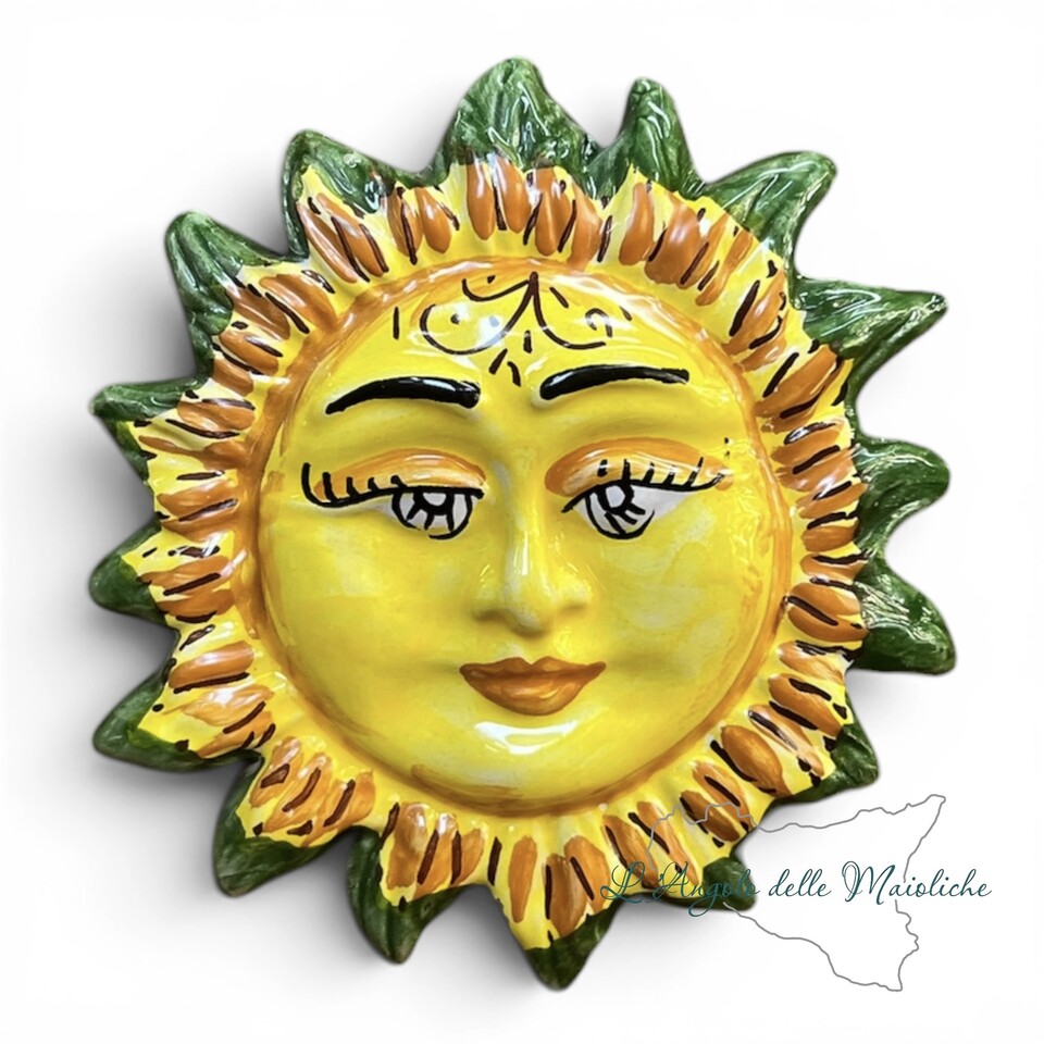 Sole da parete piccolo in ceramica siciliana vari colori Produzione artigianale di Caltagirone Diametro 12cm