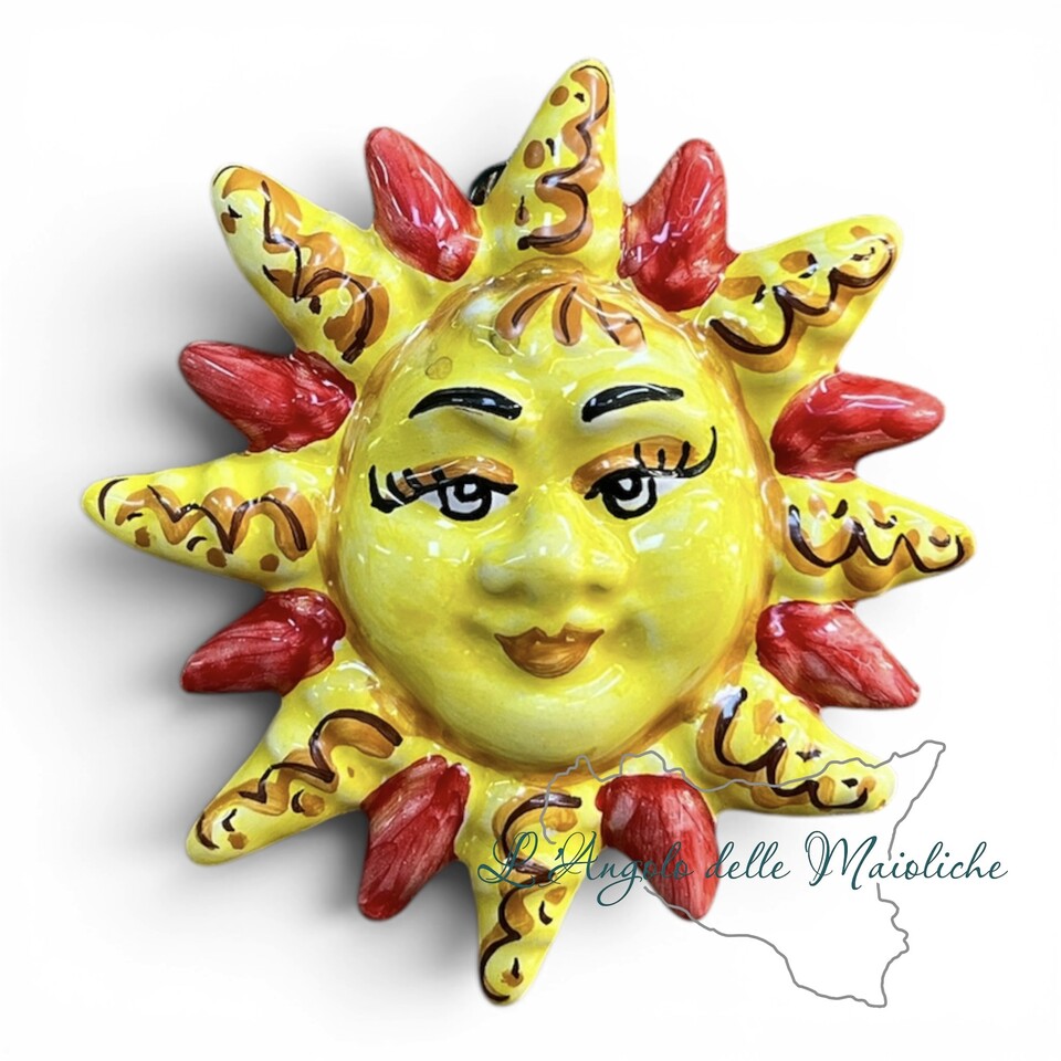 Sole raggi da parete piccolo in ceramica siciliana vari colori Produzione artigianale di Caltagirone Diametro 12cm