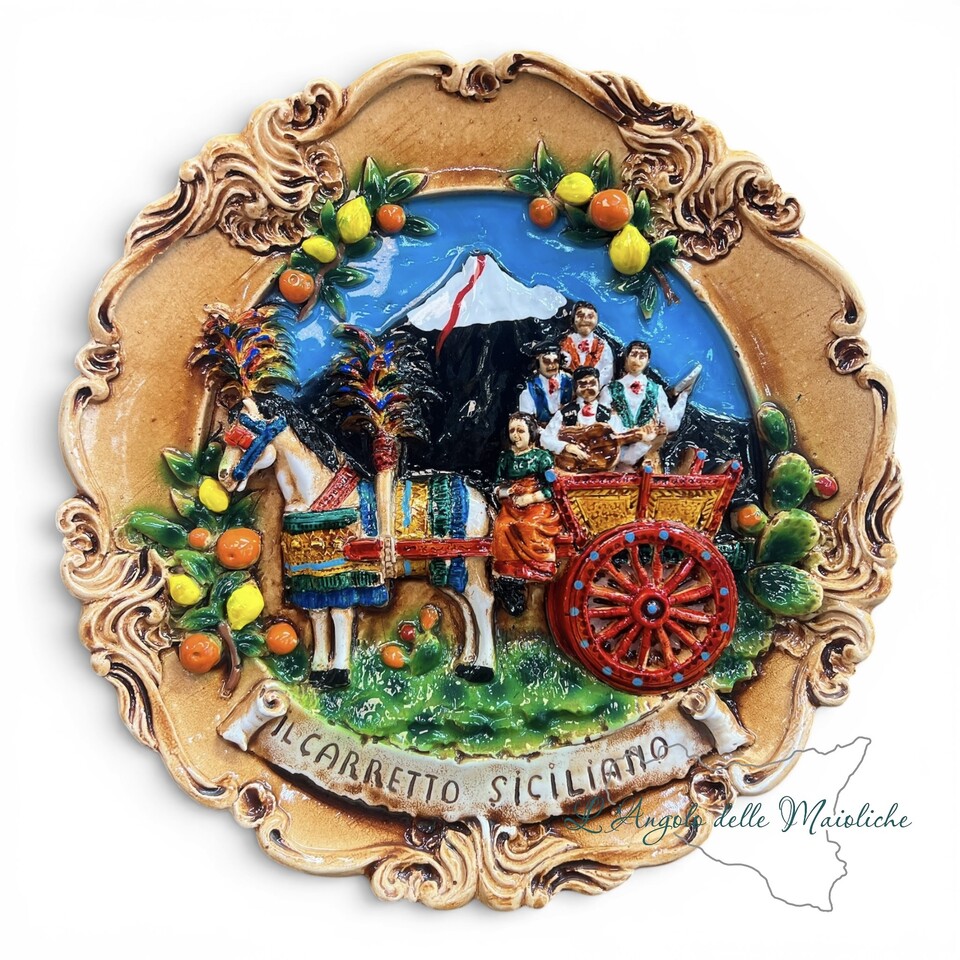Piatto Carretto siciliano decorato in ceramica siciliana Made in Sicily Diametro 23cm