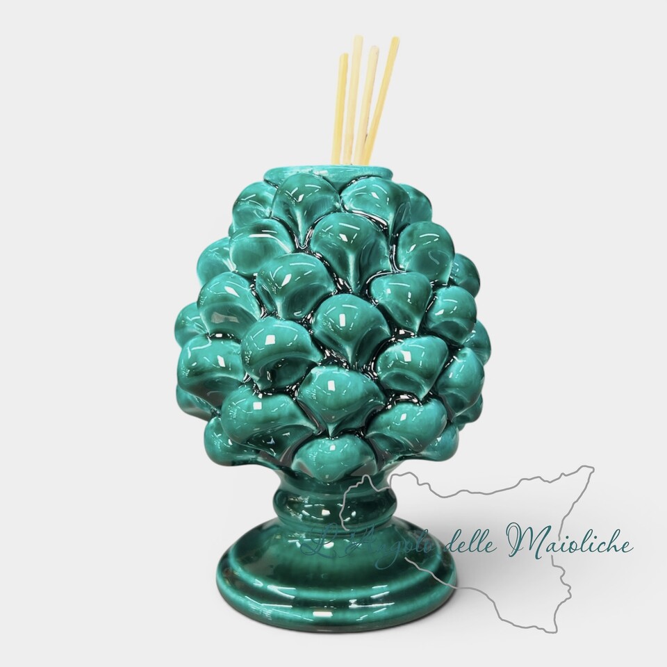 Profumatore per ambienti a pigna vari decori monocolore in ceramica siciliana Produzione artigianale di Caltagirone h.13cm