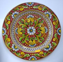 Piatto floreale in ceramica da parete Produzione artigianale di Caltagirone  Diametro 55cm