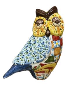 Civetta in ceramica decorato siciliano Produzione artigianale Santo Stefano di Camastra H 21cm