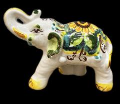 Elefante in ceramica con girasoli Produzione artigianale di Caltagirone H 11cm