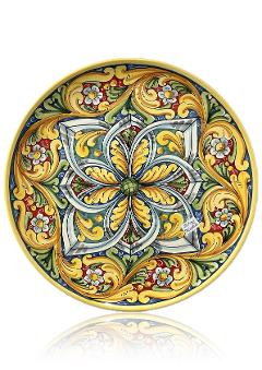 Piatto barocco in ceramica siciliana da parete Produzione artigianale di Santo Stefano di Camastra diametro 43cm