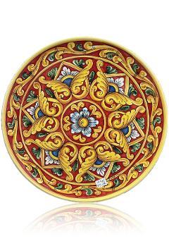 Piatto ornamentale barocco in ceramica siciliana da parete Produzione artigianale Santo Stefano di Camastra diametro43