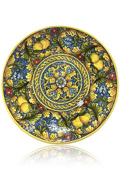 Piatto ornamentali con limoni in ceramica siciliana da parete Produzione artigianale Santo Stefano di Camastra diametro 55cm