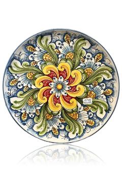 Piatto ornamentale barocco in ceramica siciliana da parete Produzione artigianale Santo Stefano di Camastra diametro 37cm