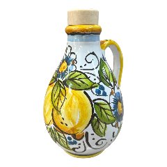 Oliera con manico in ceramica siciliana decoro con limoni Produzione artigianale di Caltagirone h.15cm