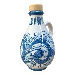 Oliera con manico in ceramica siciliana decoro ornato barocco azzurro e bianco Produzione artigianale di Caltagirone h.15cm