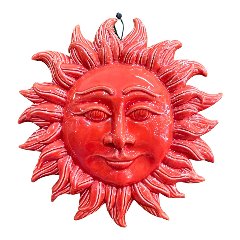 Sole da parete in ceramica siciliana decoro rosso fuoco Produzione artigianale  di Caltagirone Diametro 30cm