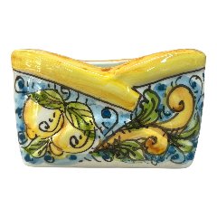 Porta biglietti da visitia in ceramica siciliana decoro ornato con limoni Produzione artigianale  di Caltagirone Lunghezza 12cm