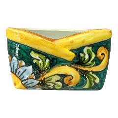 Porta biglietti da visitia in ceramica siciliana decoro ornato giallo con fondo verde Produzione artigianale  di Caltagirone Lunghezza 12cm