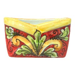 Porta biglietti da visitia in ceramica siciliana decoro ornato giallo con fondo rosso Produzione artigianale  di Caltagirone Lunghezza 12cm