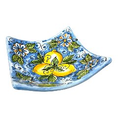 Svuota tasche/Porta caramelle in ceramica siciliana decoro floreale blu con limoni Produzione artigianale di Caltagirone Lunghezza 25cm