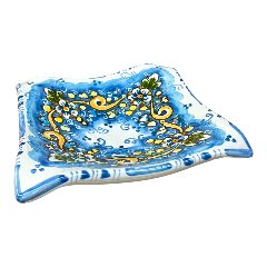Svuota tasche/Porta caramelle in ceramica siciliana decoro floreale azzurro Produzione artigianale  di Caltagirone Lunghezza 25cm