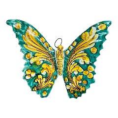 Farfalla da parete in ceramica siciliana decoro giallo ornato e verde Produzione artigianale di Caltagirone Larghezza 22cm