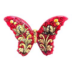 Farfalla da parete in ceramica siciliana decoro giallo ornato e rosso Produzione artigianale di Caltagirone Larghezza 16cm