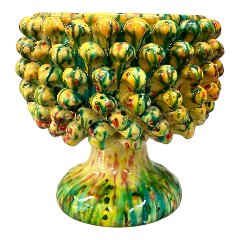 Mezza pigna portavaso in ceramica siciliana decoro kaleido giallo e verde Produzione artigianale di Santo Stefano di Camastra Diametro 25cm