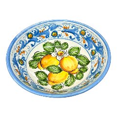 Ciotola centrotavola in ceramica siciliana con limoni decoro seicento azzurro e bianco Produzione artigianale di Santo Stefano di Camastra Diametro 25cm