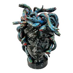 Testa di moro collezione I Miti modello Medusa decori blu e nero lucido Produzione artigianale di Palermo h.40cm