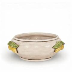 Centrotavola con limoni decoro madreperla Produzione artigianale di Caltagirone Ceramiche Sofia Diametro 25cm