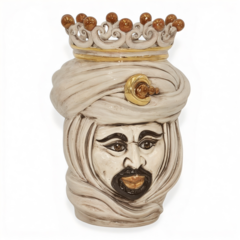 Testa di moro modello Tuareg uomo con corona dettagli in oro e lustri madreperla Produzione artigianale di Caltagirone h.20cm