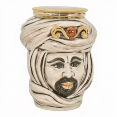 Testa di moro modello Tuareg uomo con corona liscia dettagli in oro e lustri madreperla antichizzato Produzione artigianale di Caltagirone h.20cm