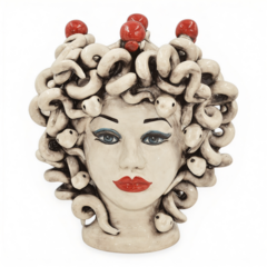 Testa di moro collezione I Miti modello Medusa con corona decoro in madreperla antichizzato Produzione artigianale di Caltagirone h.28cm