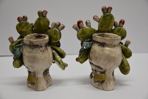 Coppia Teste di moro decoro frutta Produzione artigianale di Caltagirone  h.20