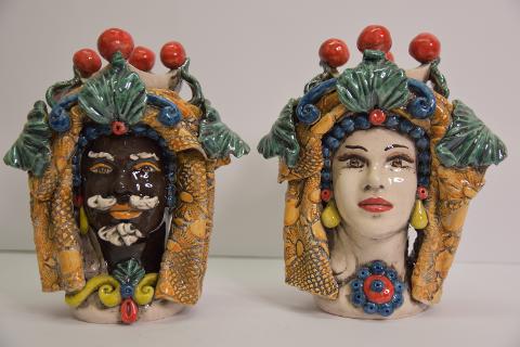 Teste di moro decoro con turbante Produzione artigianale di Caltagirone  h.25 cm