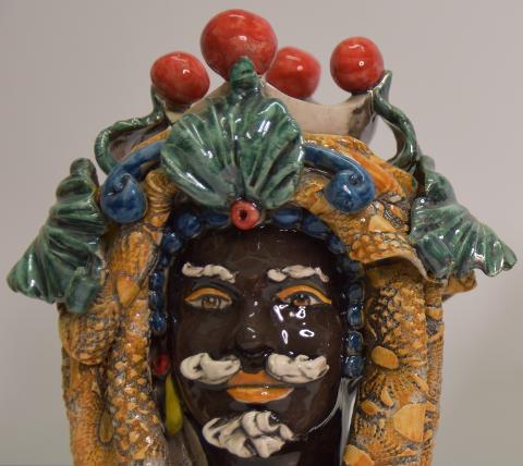 Teste di moro decoro con turbante Produzione artigianale di Caltagirone  h.25 cm