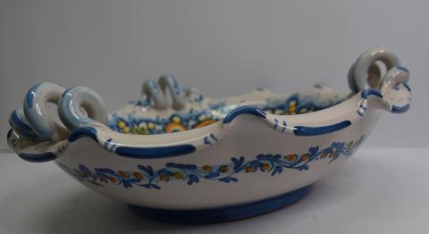 Centrotavola in ceramica smerlato con manici Produzione artigianale di Caltagirone  Diametro 40cm