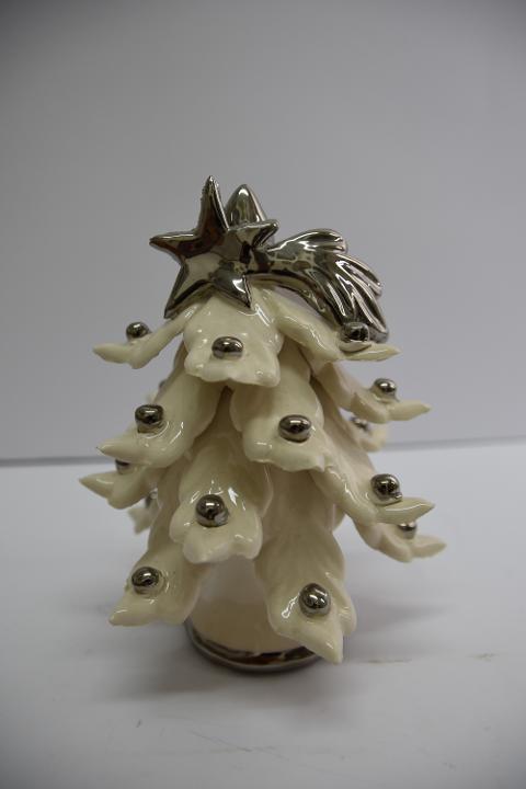 Albero di Natale in ceramica con decori in platino Produzione artigianale di Caltagirone  h.17